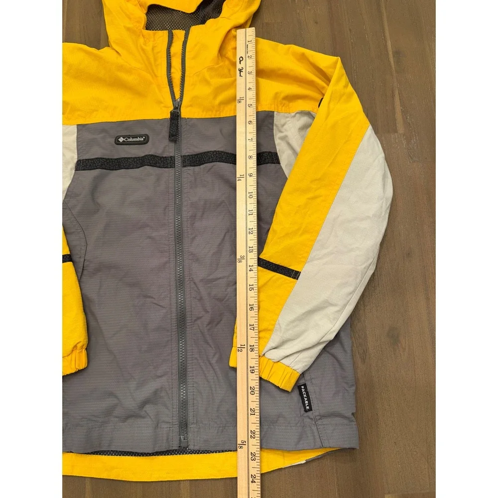 Columbia Vintage Packable Windbreaker Jacket Yellow Grey Kids Youth 10/12 L‎